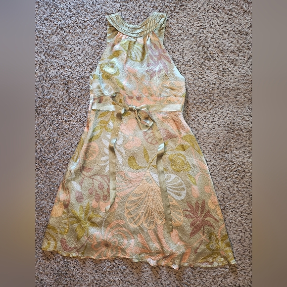 Floral Midi Dress With Invisible Zipper And Satin Waist Tie--100% Acetate Satin - Picture 15 of 15